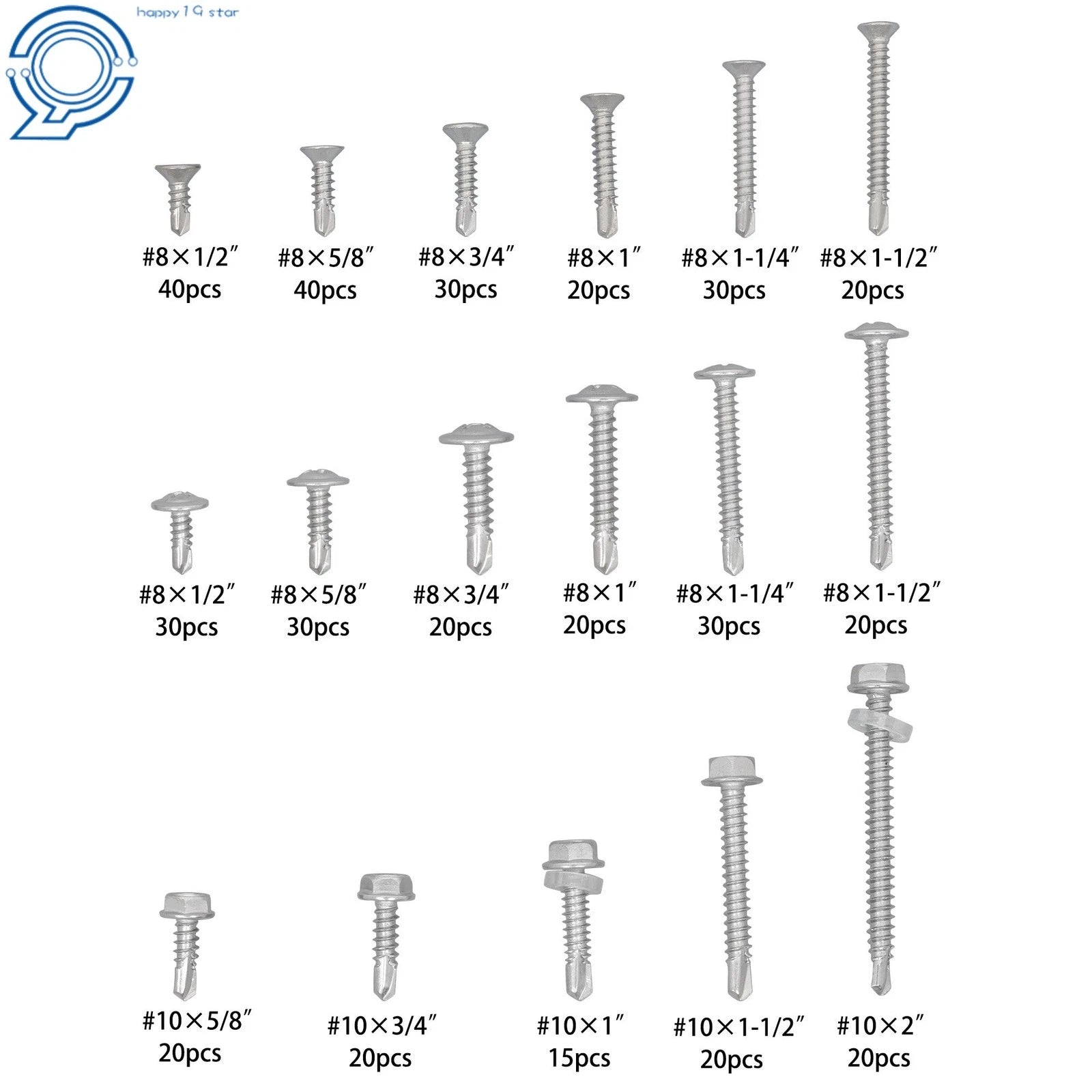 Set of 425 Self-Drilling Screws #8 #10 for Automotive Use