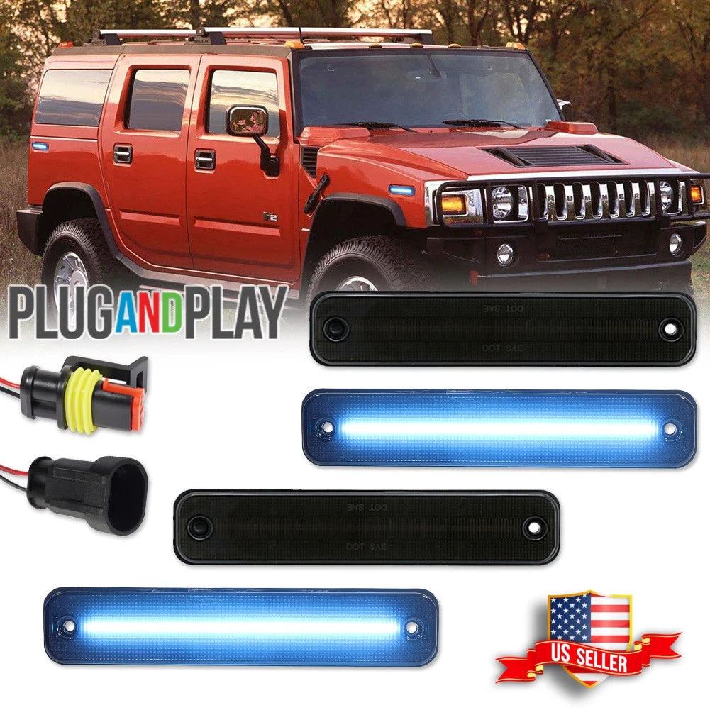 Set of 4 Smoke Ice Blue LED Side Fender Marker Lights for Hummer H2 (2003–2009)