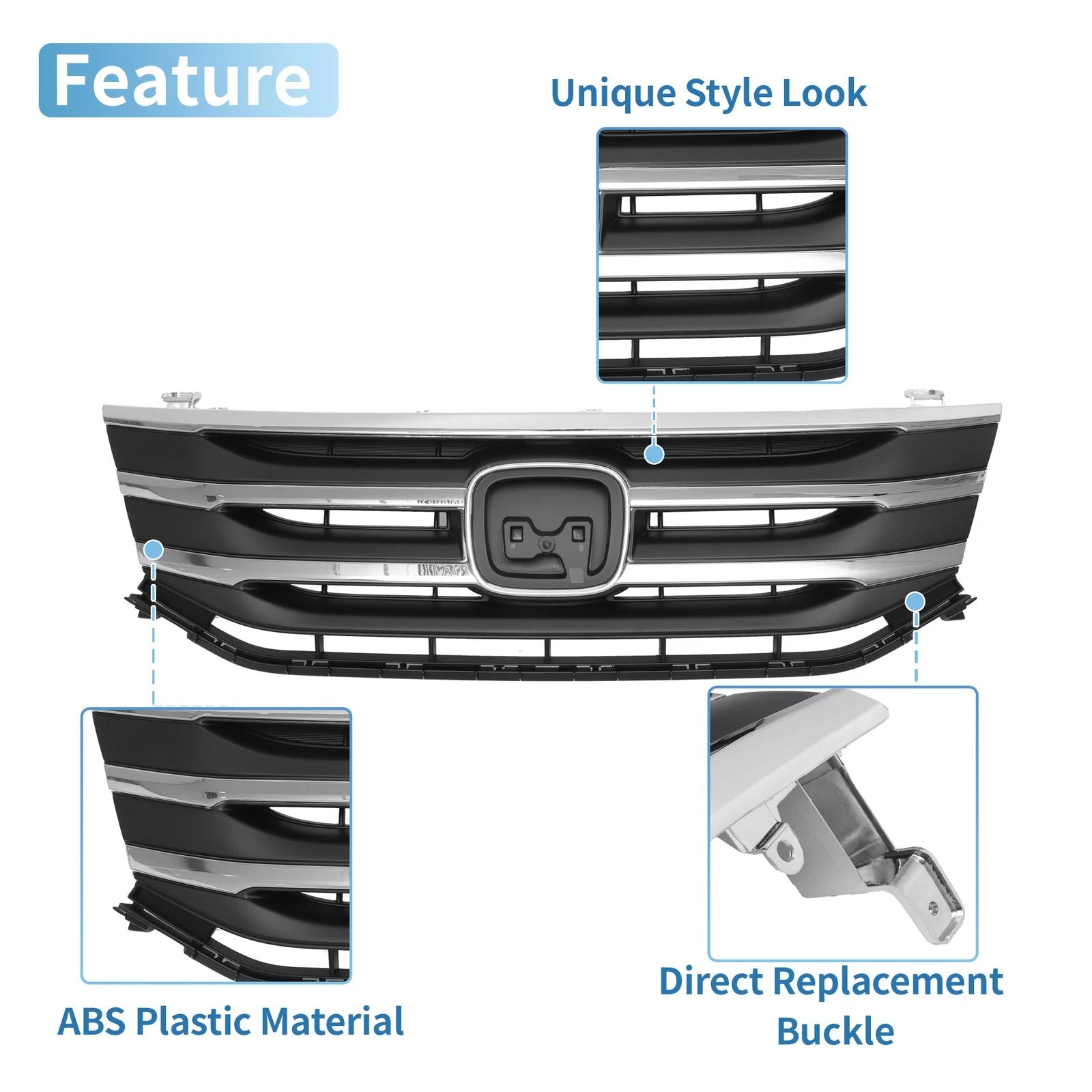 Front Upper Bumper Grille for Honda Odyssey (2011–2012) Chrome