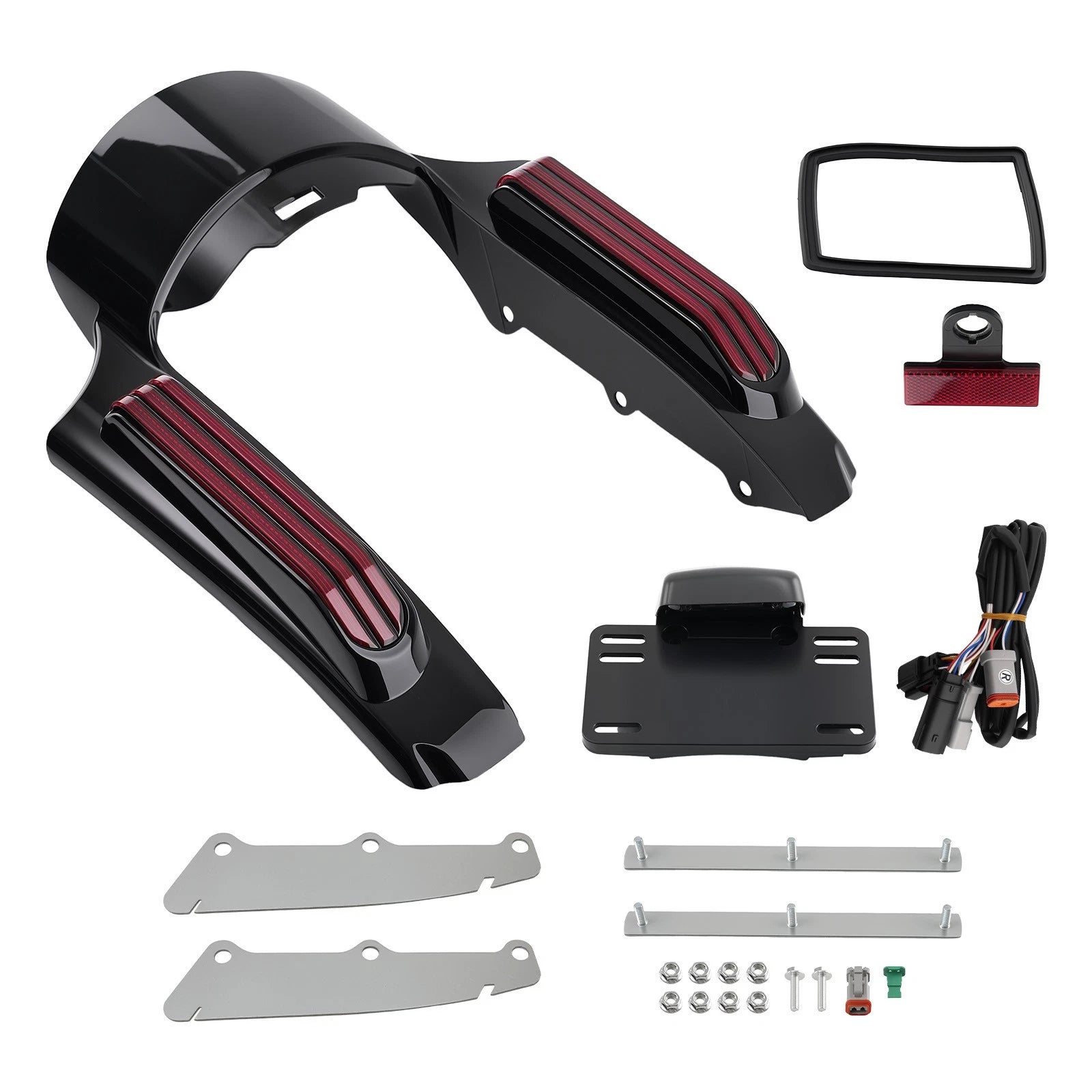 Black Rear Fender LED Light Fascia for Harley Touring (2014–2021) ABS