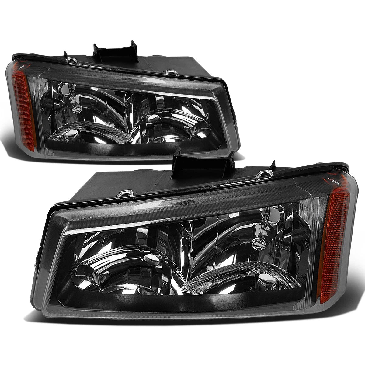 Set of 2 Black Crystal Headlight + Corner + Chrome 3D LED Tail Light for Silverado (2003–2007)