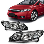 Set of 2 Black Halogen Headlights Assembly for Honda Civic (2006–2011)