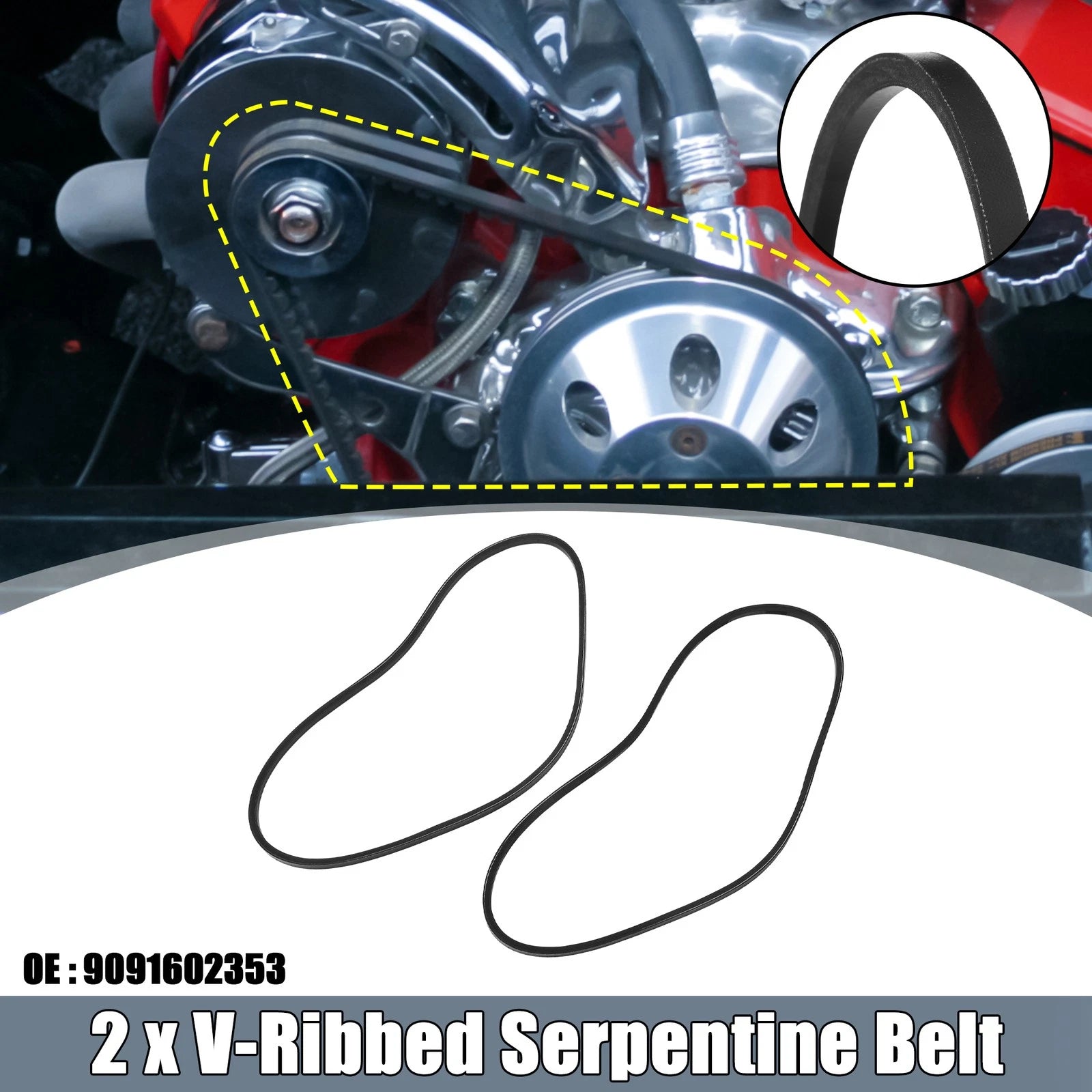 2X V-Ribbed Serpentine Drive Belt No. 9091602353 for Lexus LX450 (1996–1997)