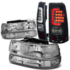 Chrome Headlight + Clear Bumper + Smoked 3D LED Tail Light for Silverado (1999–2002)