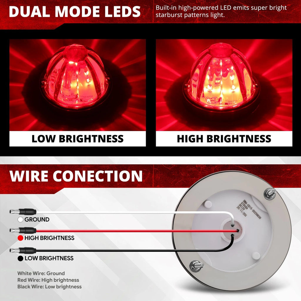 Pair Chrome Red LED Side Marker Lights for
