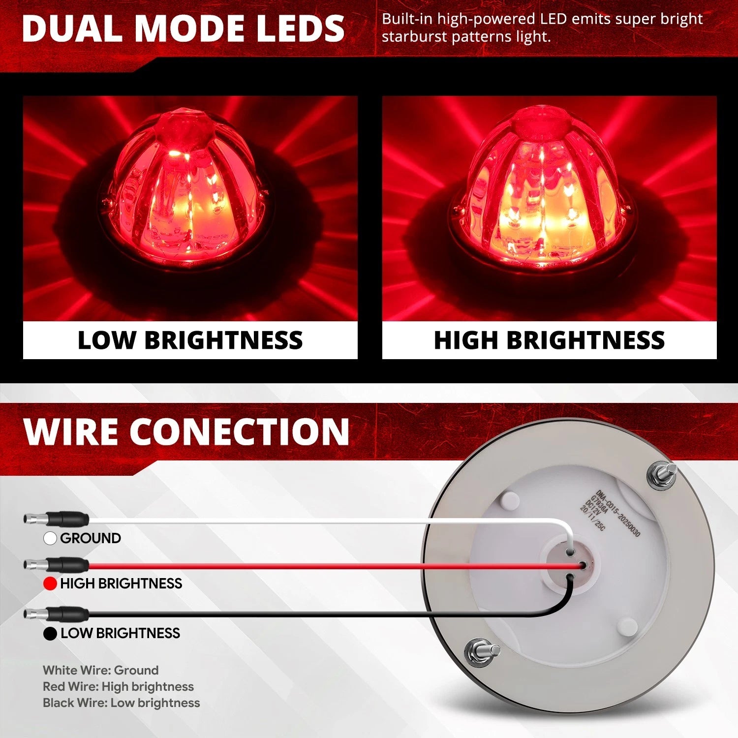 Pair Chrome Red LED Side Marker Lights for