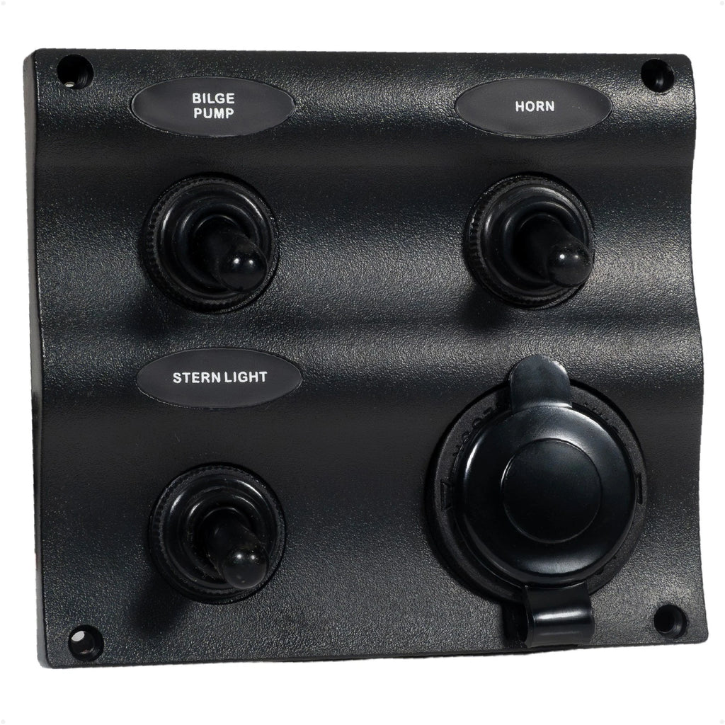 3 Gang Toggle Switch Panel with Power Socket for Boat (Universal Fit)