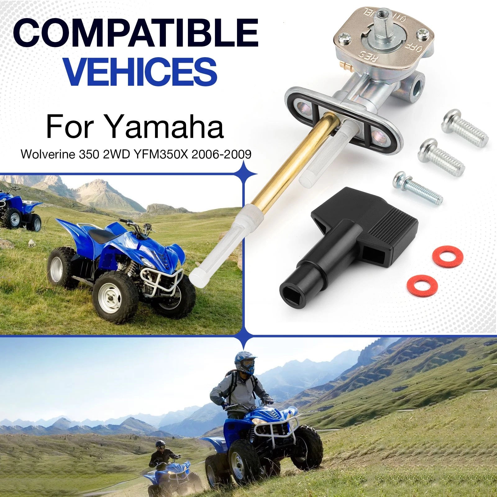 Fuel Valve Petcock w/ Lever for Yamaha Wolverine 350 2WD YFM350X (2006–2009)