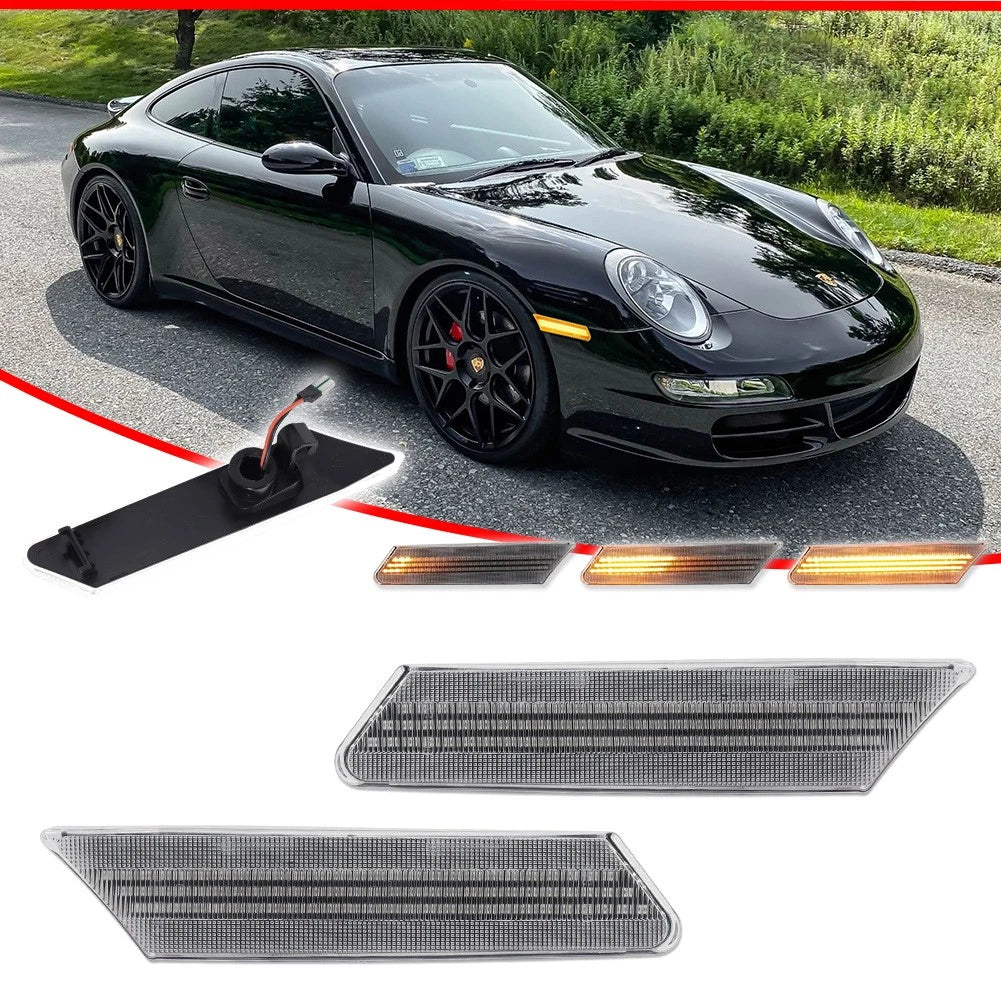 Sequential Clear LED Side Marker Lights for Porsche 911 997 987 Cayman Boxster (2005–2012)
