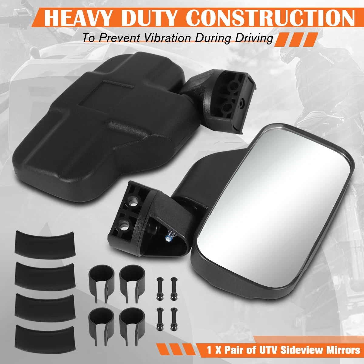 Set of 2 Universal UTV Textured Rectangle Convex Side View Mirrors