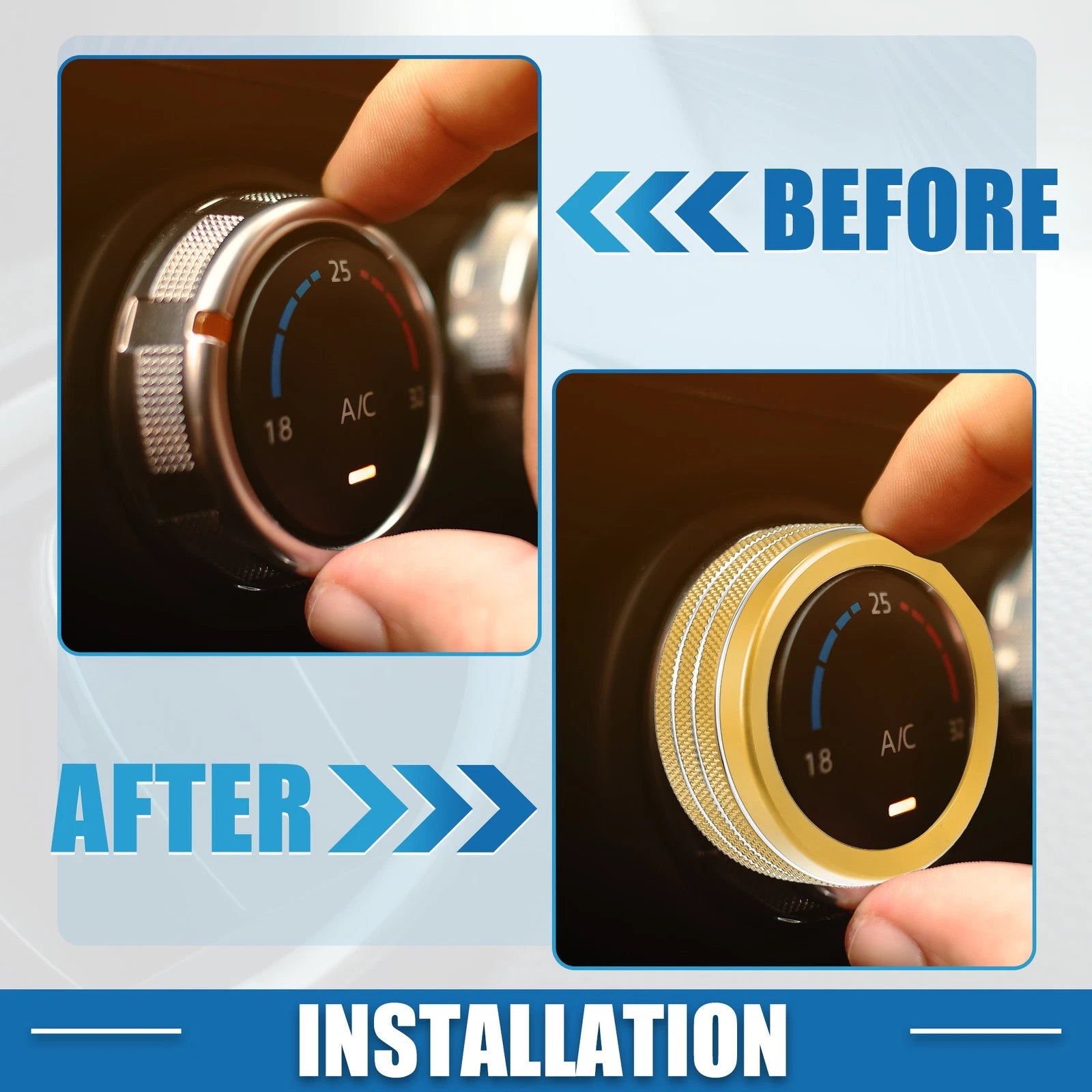 Set of 3 AC Radio Switch Knob Cover Decals for Dodge Durango (2014–2020) Gold Tone