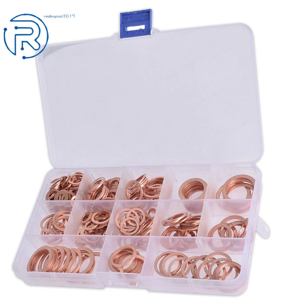 280 PCS Assorted Solid Copper Crush Washers Seal Flat Ring for