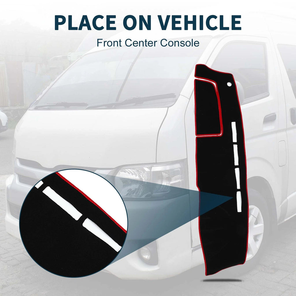 Dashboard Cover Mat for Toyota Hiace (2004–2024) with Sticker Black Red
