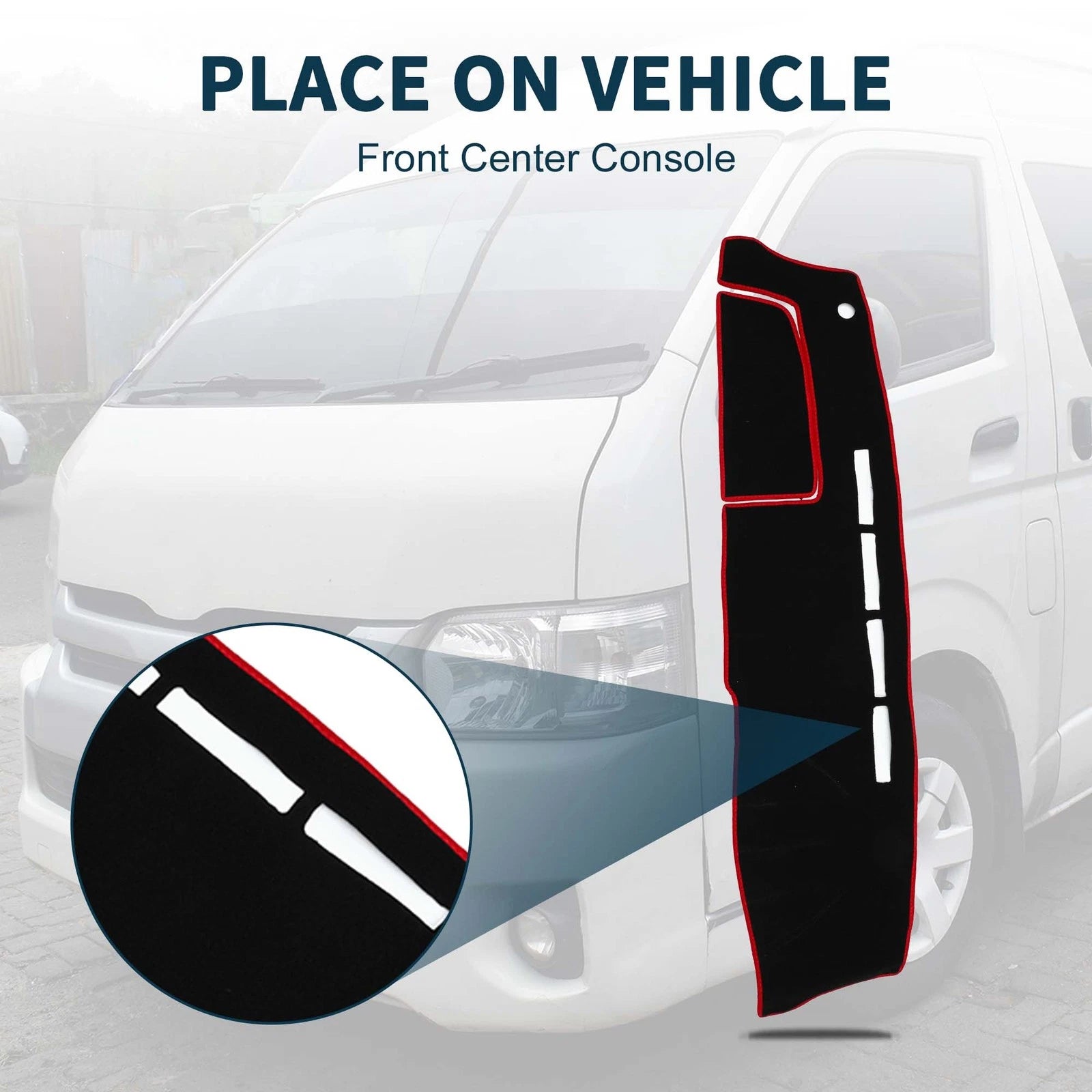 Dashboard Cover Mat for Toyota Hiace (2004–2024) with Sticker Black Red