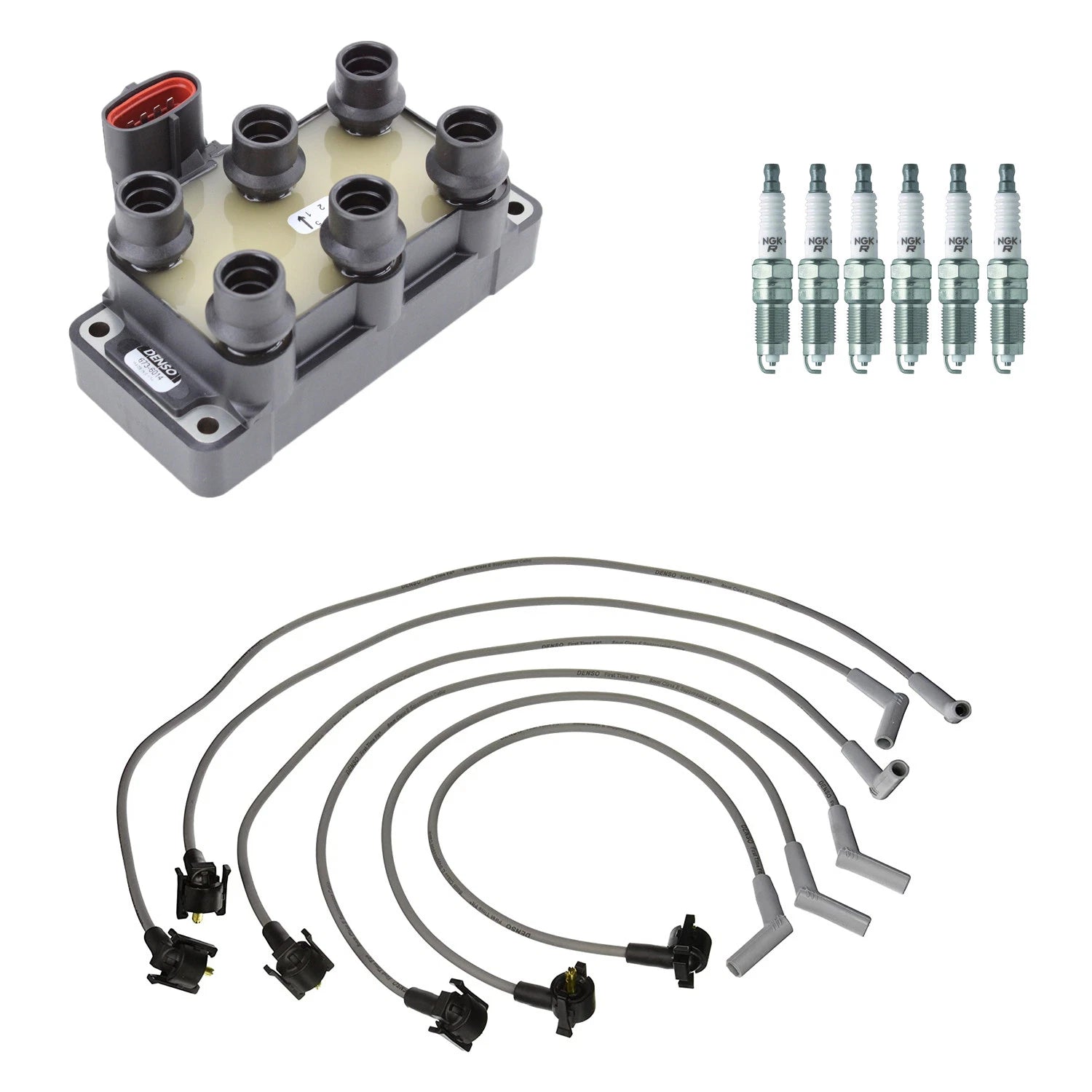 Set of 6 Denso Ignition Coil Wires & NGK Spark Plugs for E-150 Econoline (1992–2014)