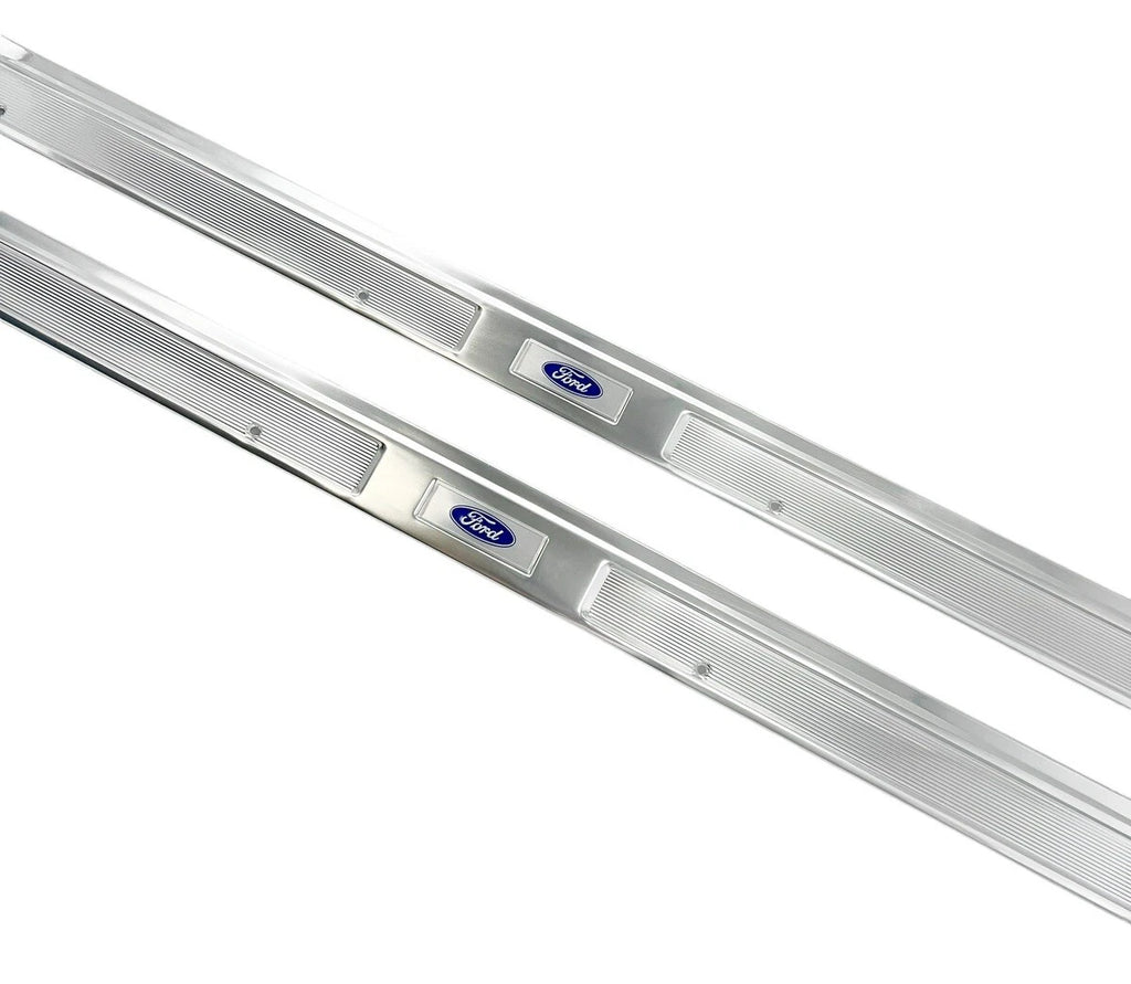 Door Sill Scuff Plates with Blue Decals for 1969–1970 Ford Mustang