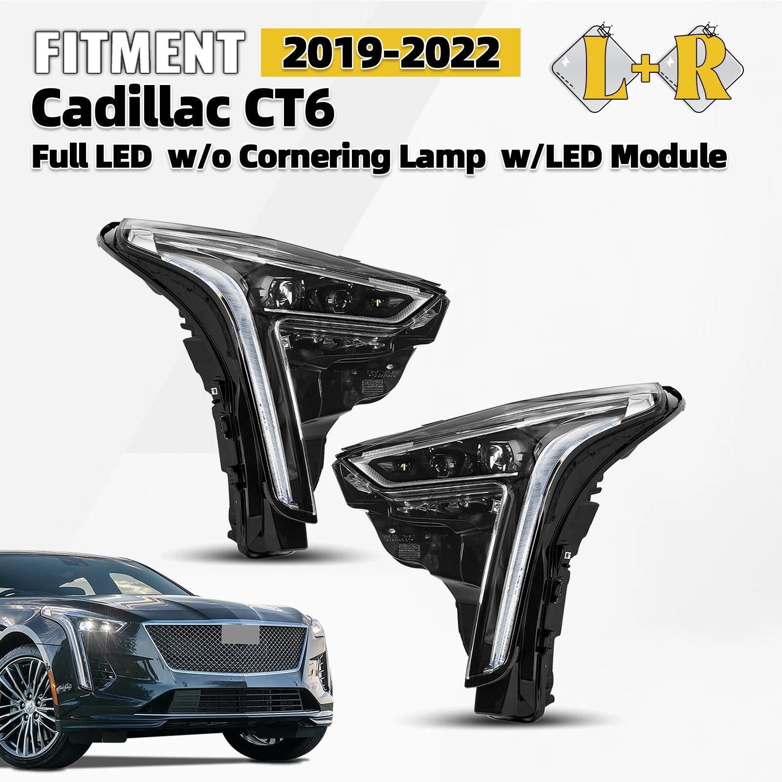 Full LED Headlight Set for Cadillac CT6 (2019–2020) w/o Cornering Lamp