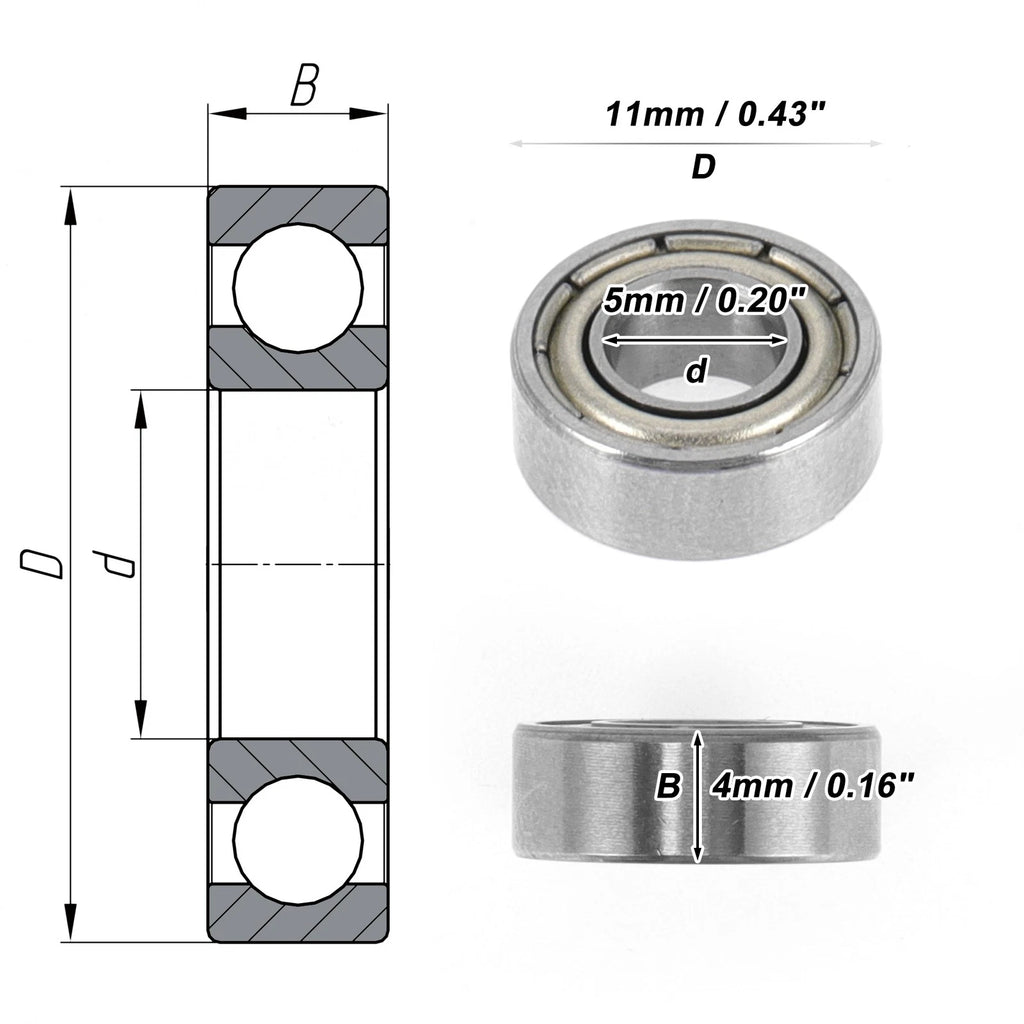 Deep Groove Ball Bearing 5x11x4mm for Scooter Skateboard (1 Pc)
