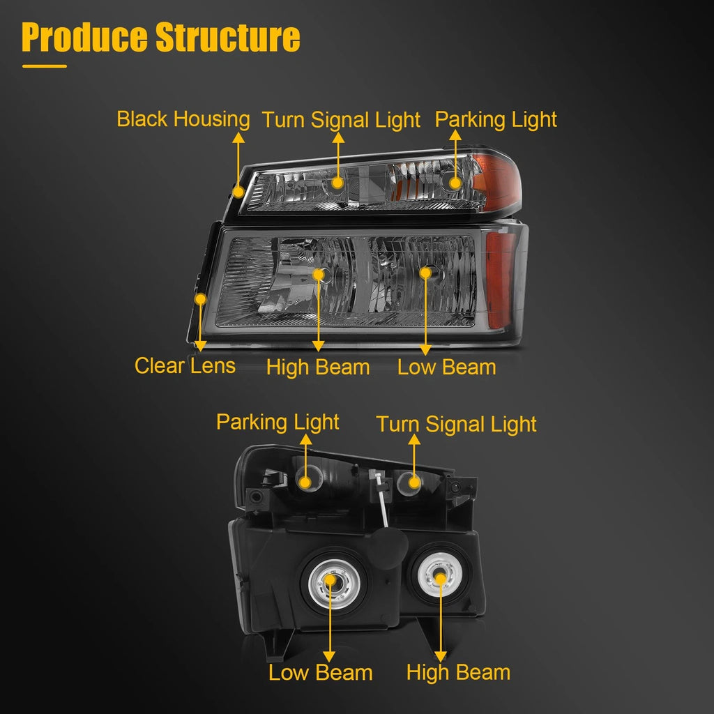 Smoke Headlights Assembly for Chevy Colorado GMC (2004–2012)