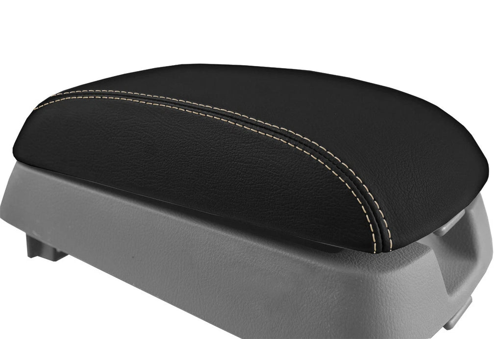 Leather Console Lid Armrest Cover for Hyundai Santa Fe (2007–2012) Beige Stitch