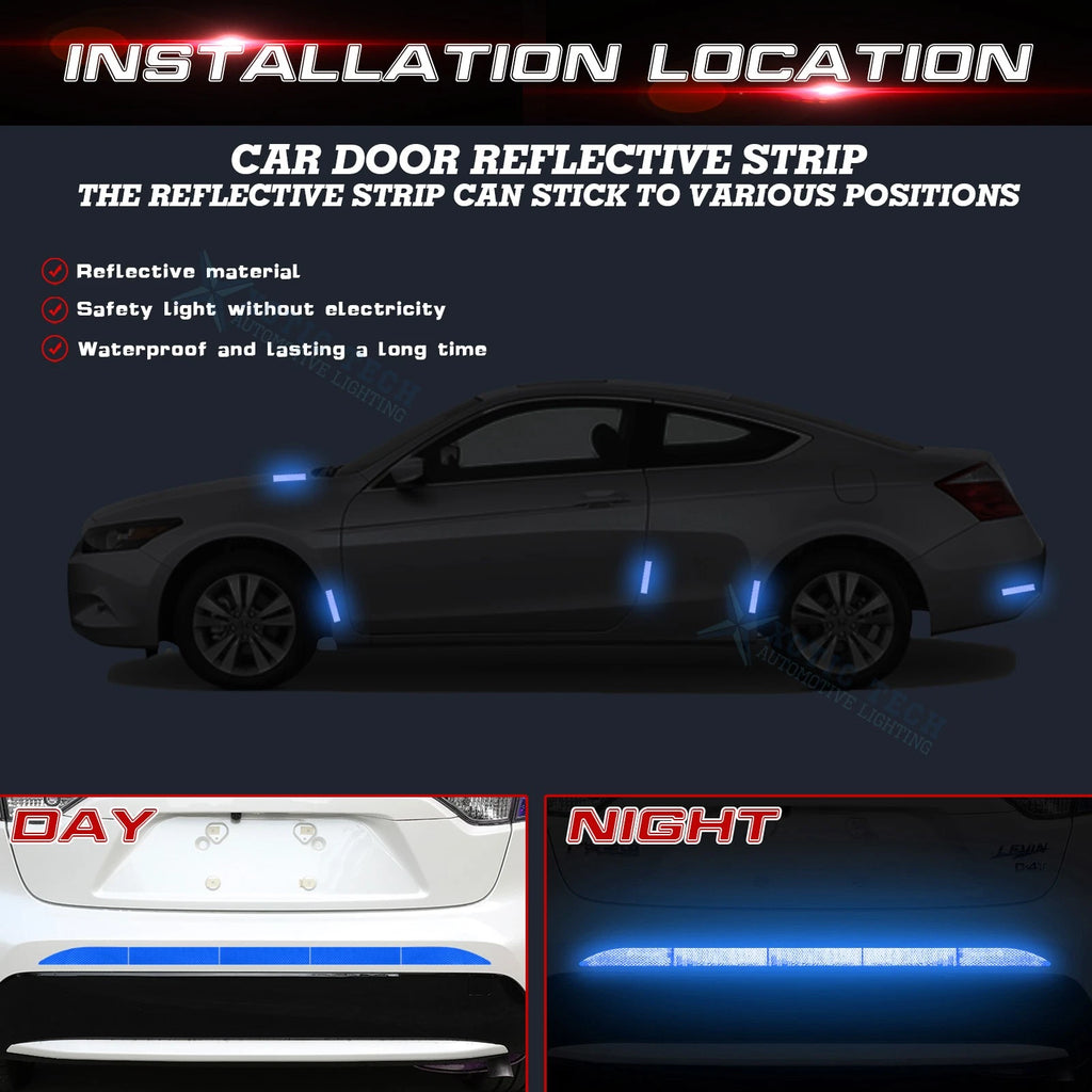 Car Strong Reflective Blue Grid Warning Fluorescent Decal Strips for Universal (35.2")