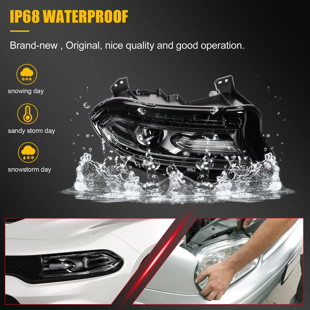 Right Side Black Headlight Assembly with Projector for Dodge Charger (2015–2023)