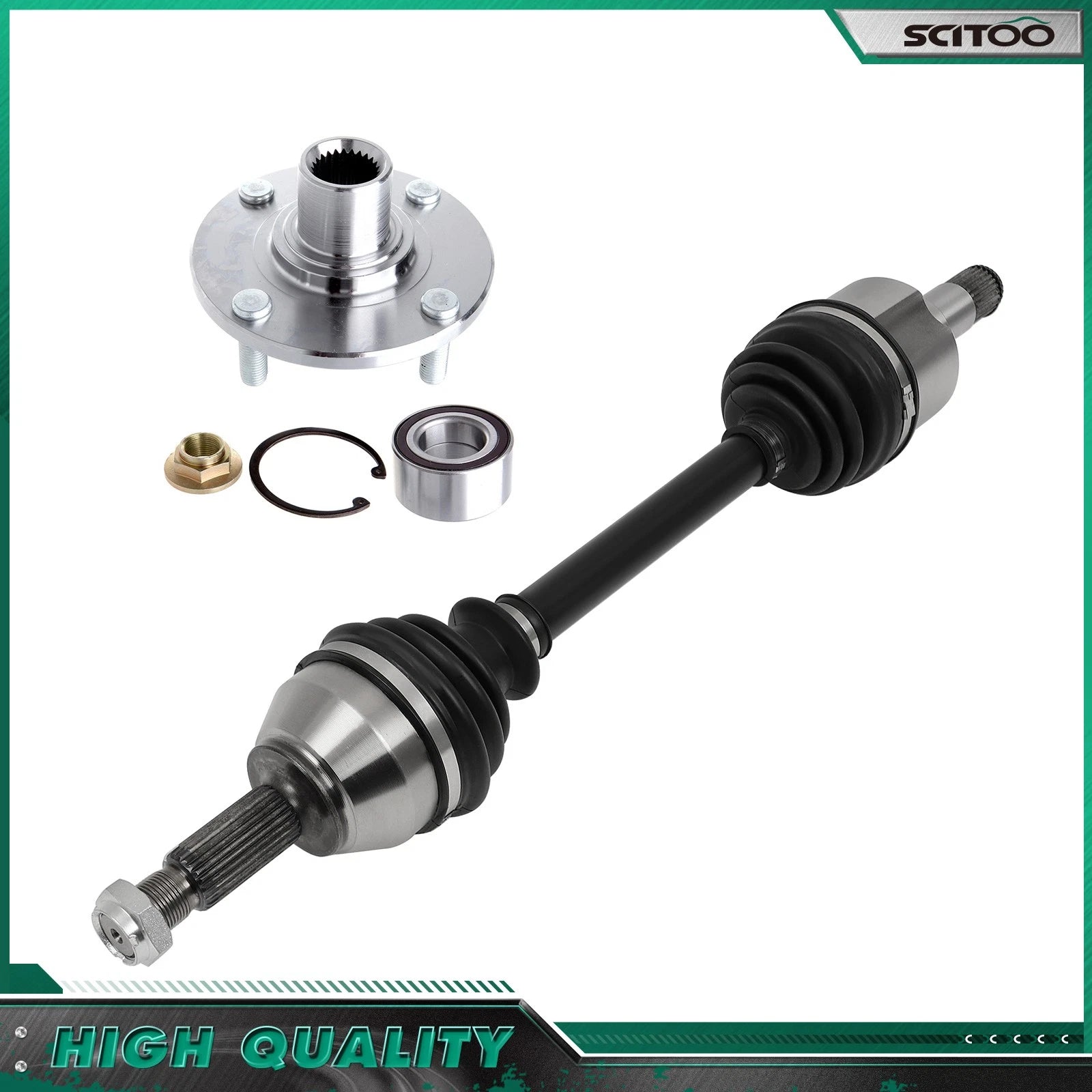 Front Left CV Axle Shaft + Wheel Hub Bearing for Ford Focus (2000–2011)