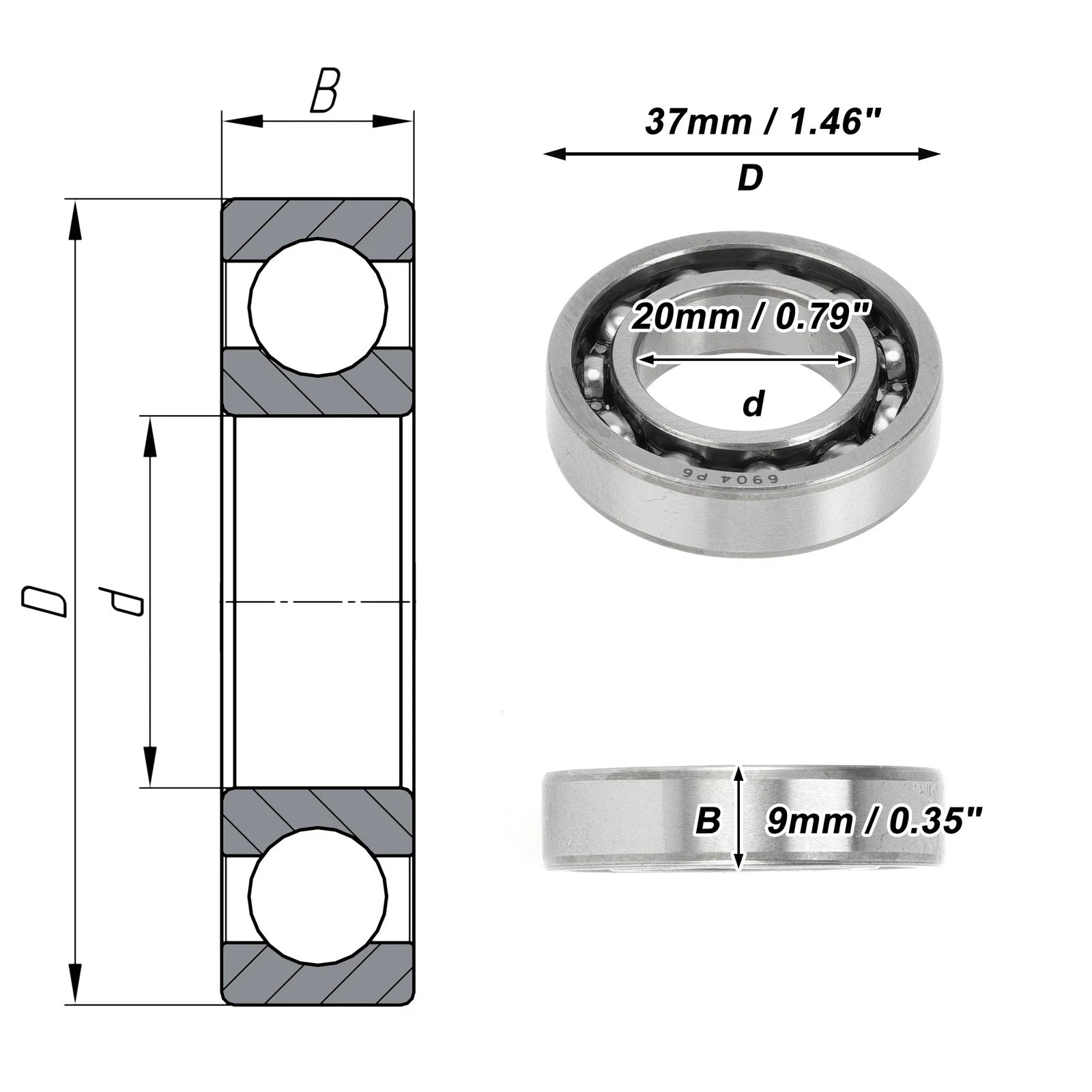 Deep Groove Ball Bearing 20x37x9mm for Scooter Skateboard (N/A)