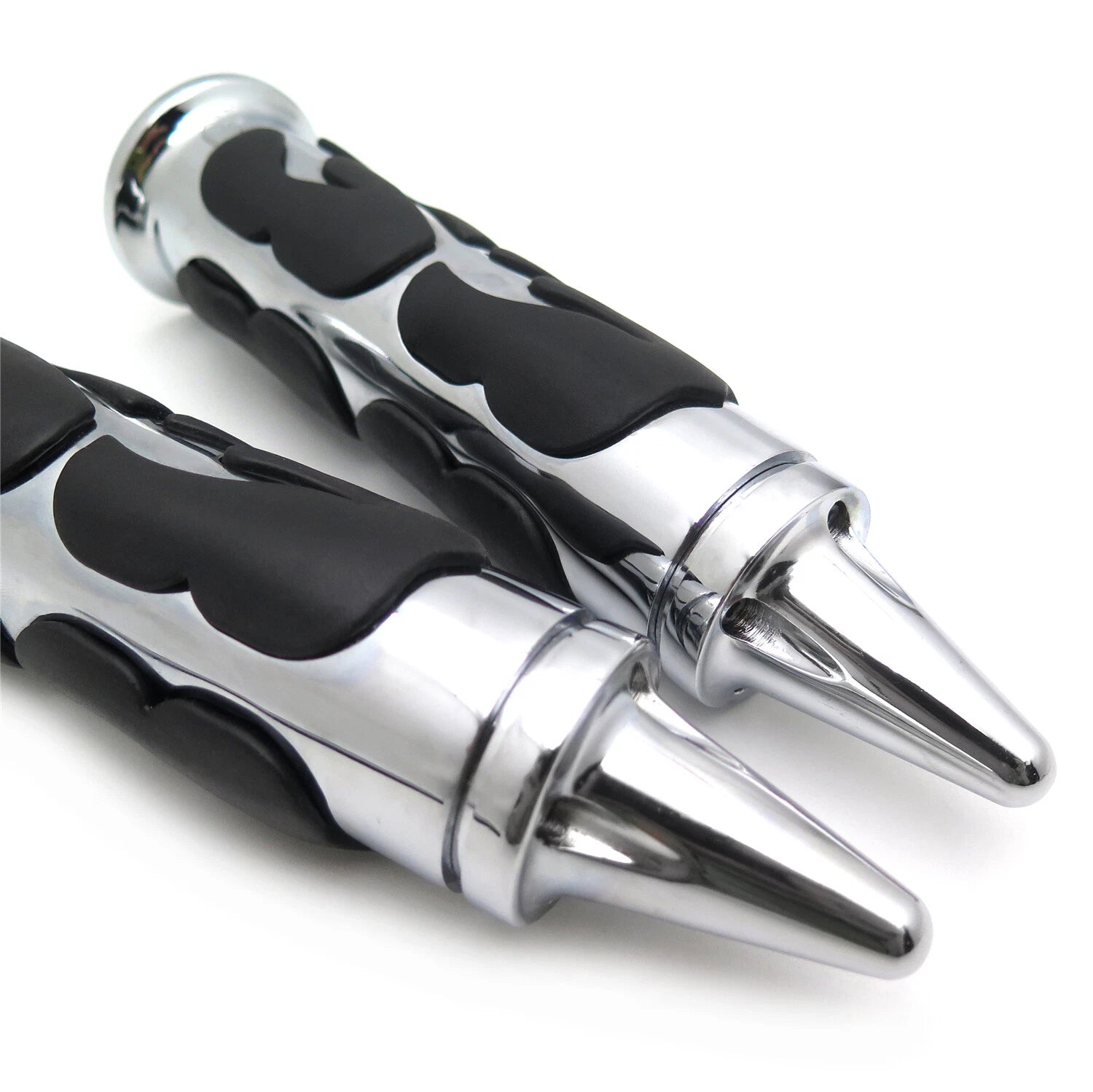 Chrome Flame Rubber Hand Grips 1" 25mm for Chopper/H-D/Suzuki/Kawasaki/Yamaha