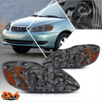 Smoked Housing Headlight & Amber Side Corner Signal Lamps for Corolla (2003–2008)