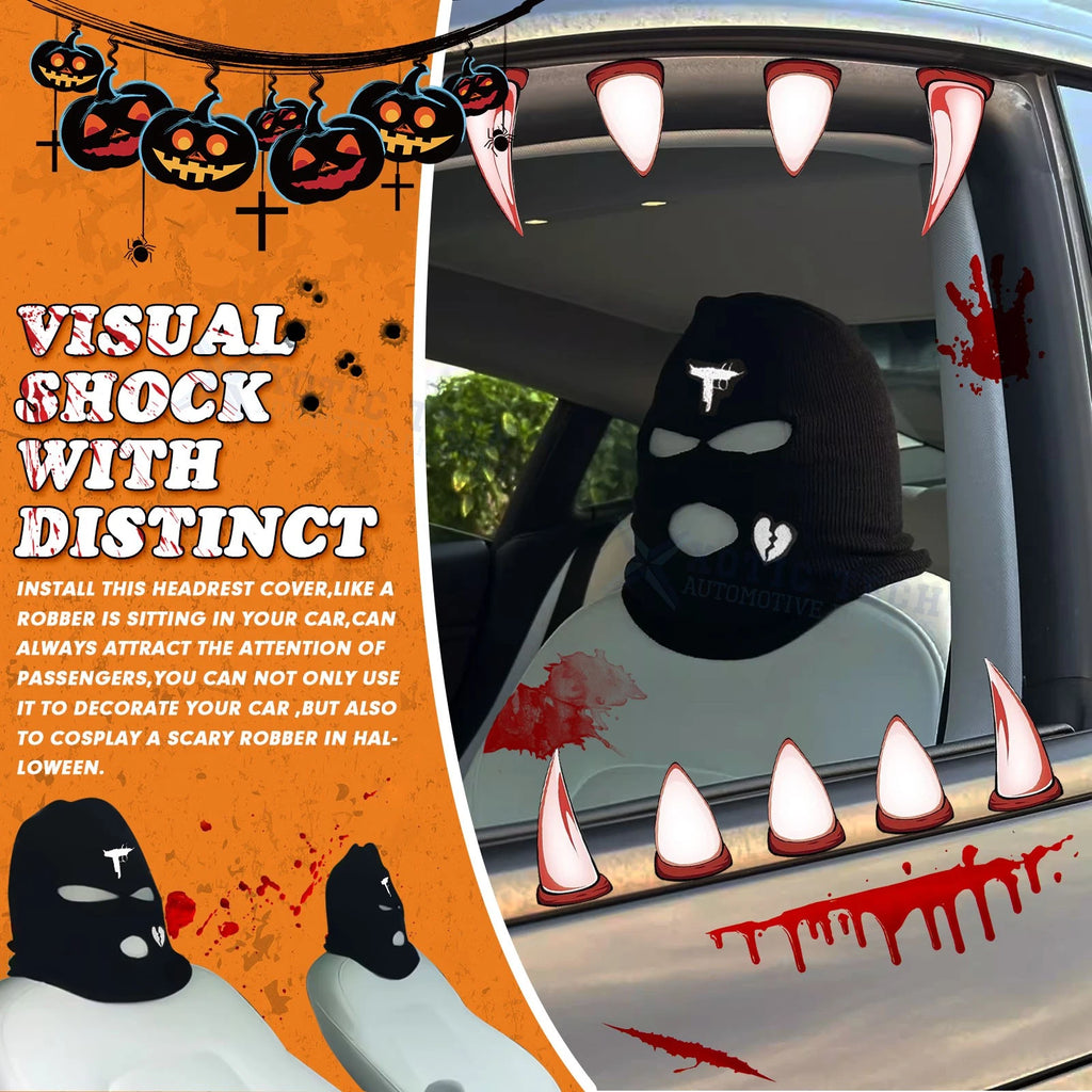 Halloween Scary Bandit Ski Mask Head Rest Cover for Universal Fit (Front)