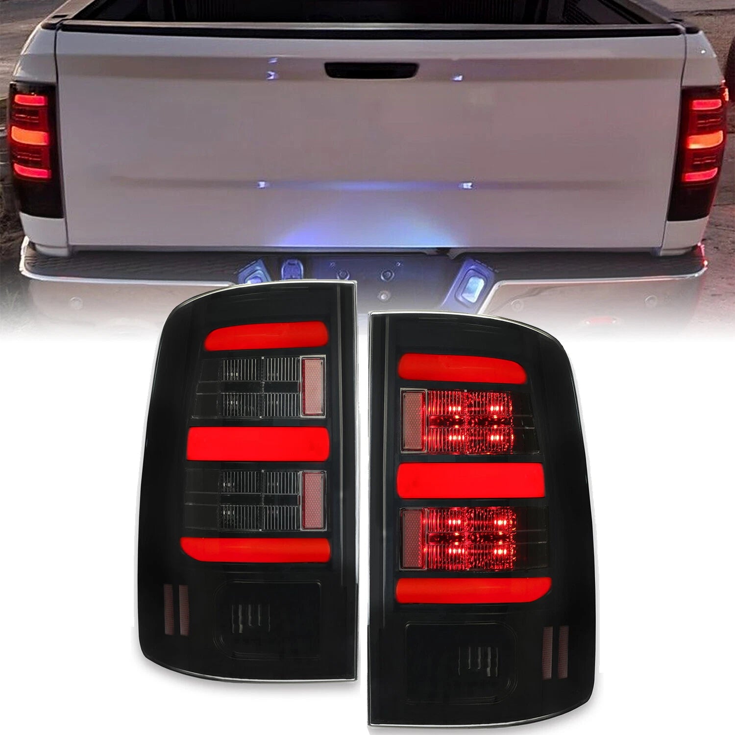 Full LED Bar Smoke Tail Lights for Dodge Ram 1500 2500 3500 (2009–2018)