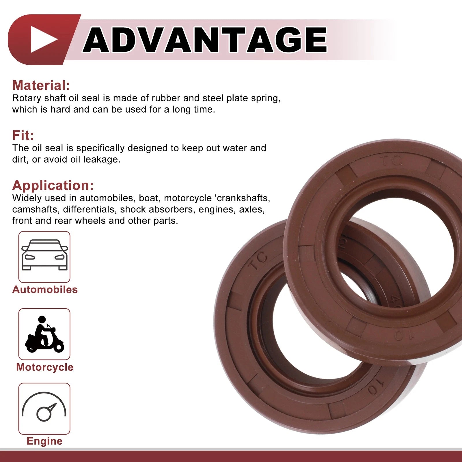 Set of 2 Oil Seal Rotary Shaft Seal FKM Rubber 22x40x10mm
