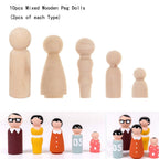 10pcs Unpainted Wooden Peg Dolls Family Figures for Creative Play