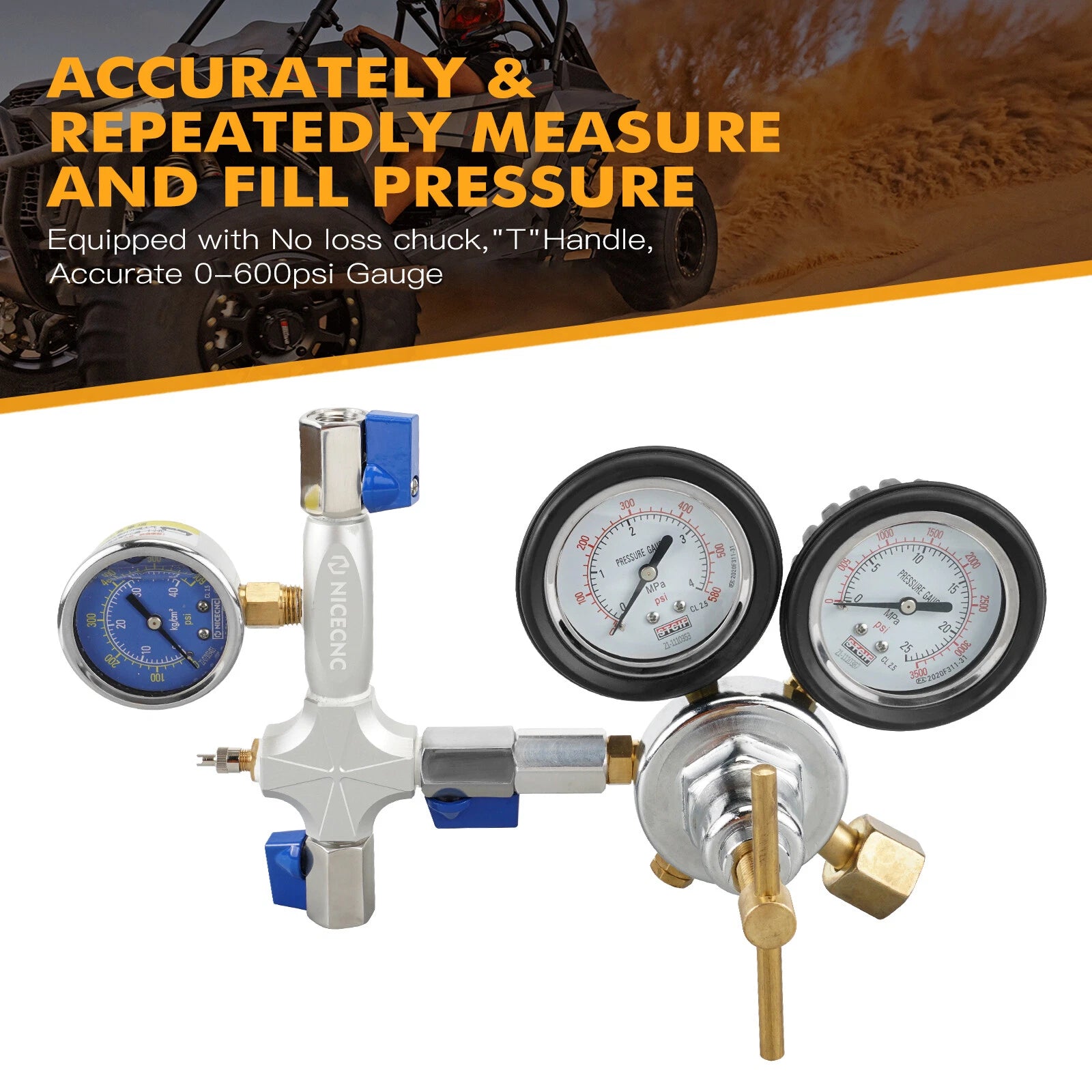 Dual Hose Nitrogen Fill Kit for Nitrogen Shock with Schrader Valve (380PSI)