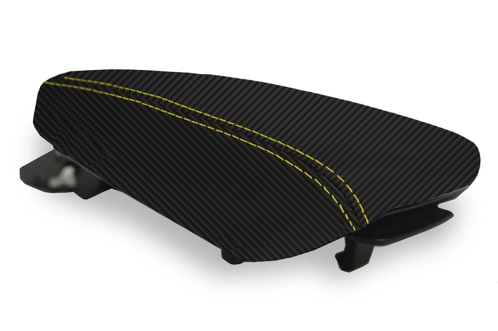 Console Lid Armrest Cover for Hyundai Kona (2018–2020) Carbon Fiber Yellow Stitch