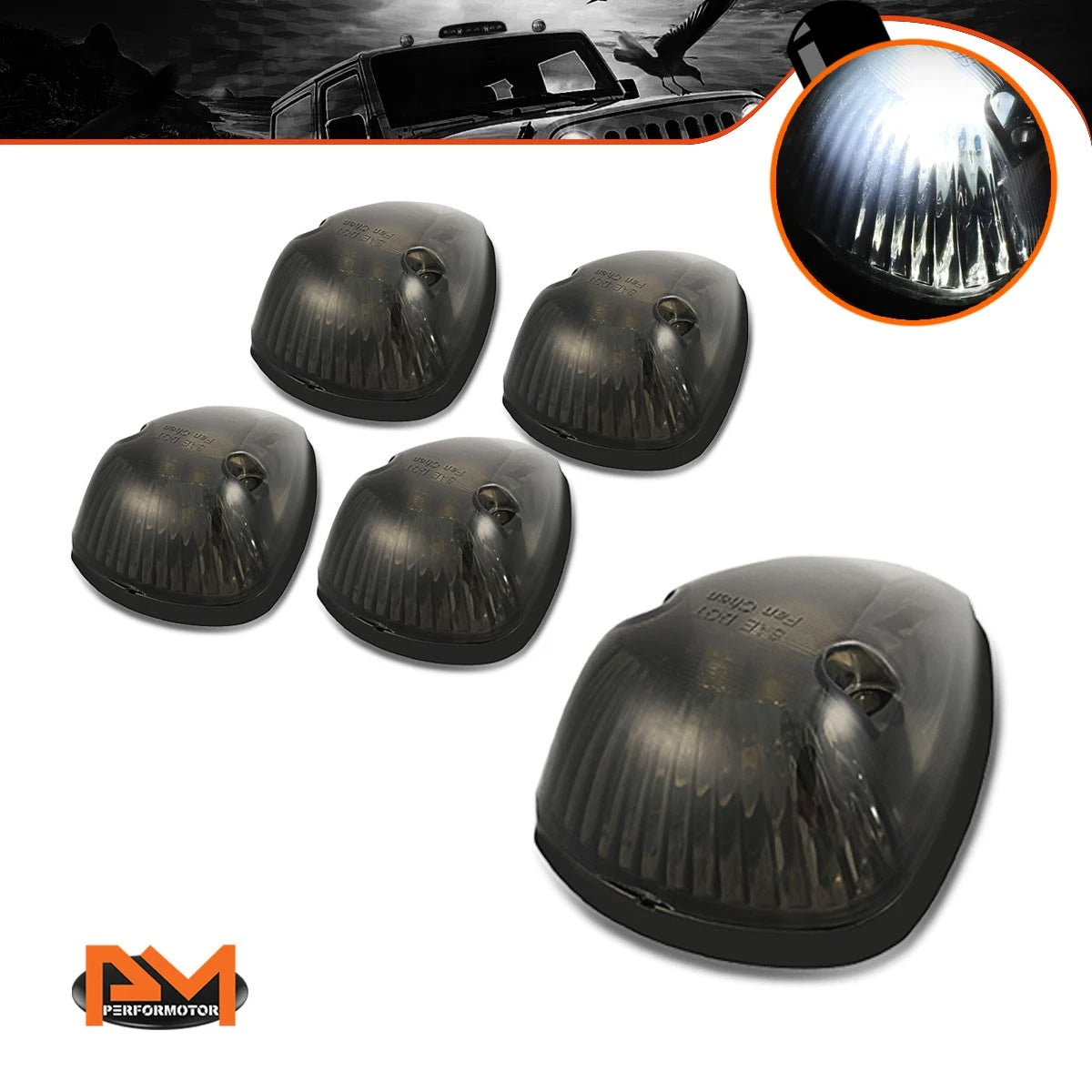 5Pcs Cab Roof Running Light Smoked Housing White LED for Dodge Ram (1994–1998)