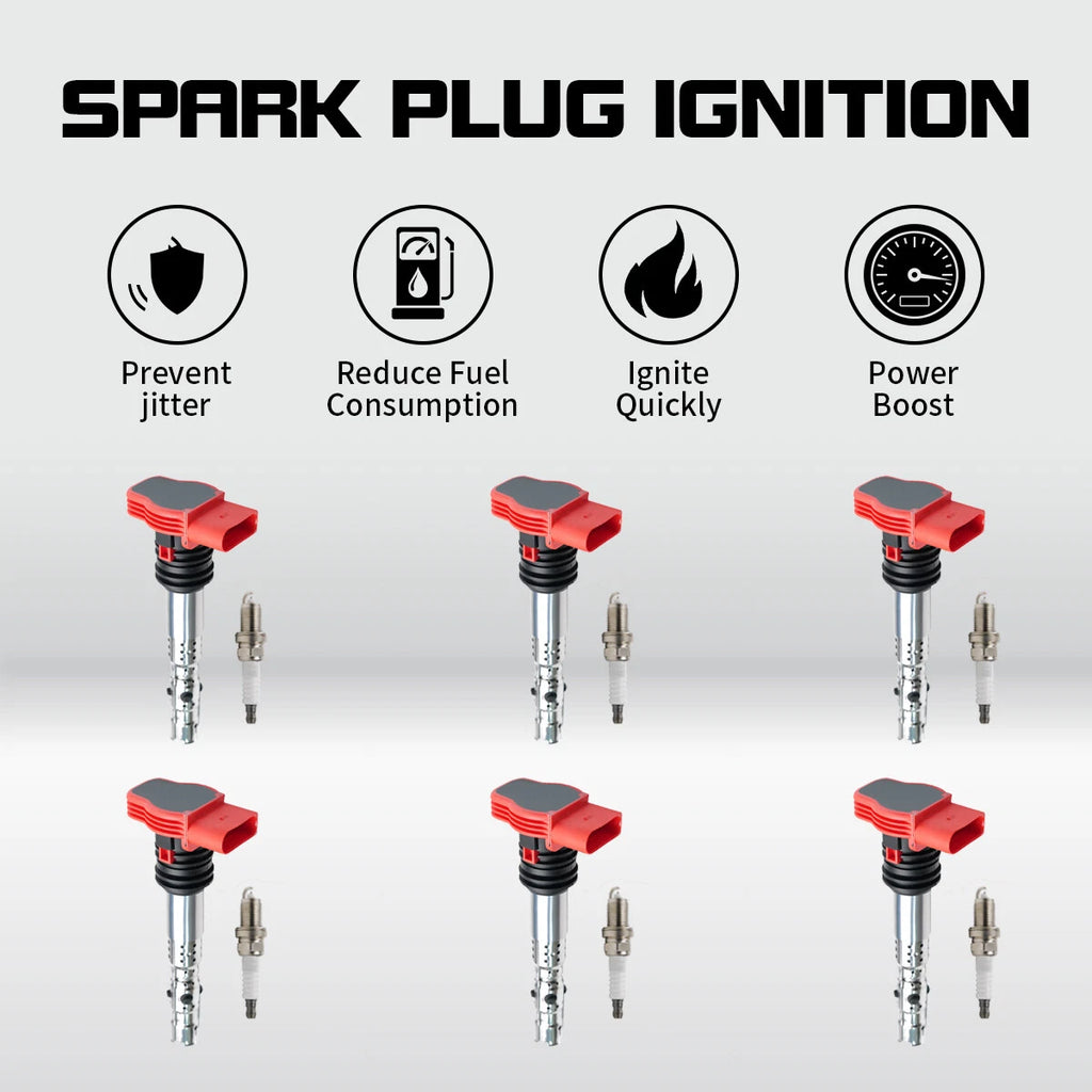 Set of 6 Ignition Coils + 6 Spark Plugs for Audi A4 A8 Q5 Q7 R8 S4 VW UF529