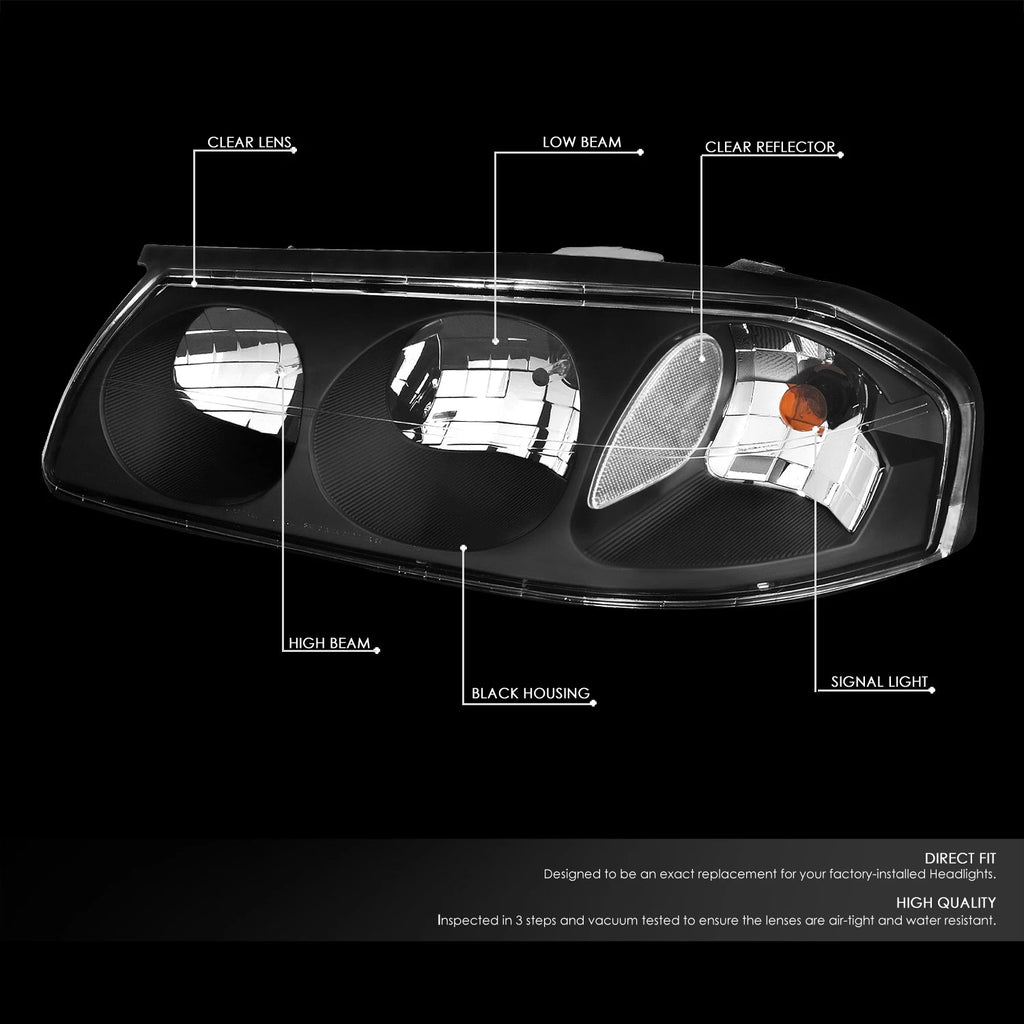 Set of 4 Black Housing Clear Headlight, Corner Signal, LED Fog Light for Impala (2000–2005)