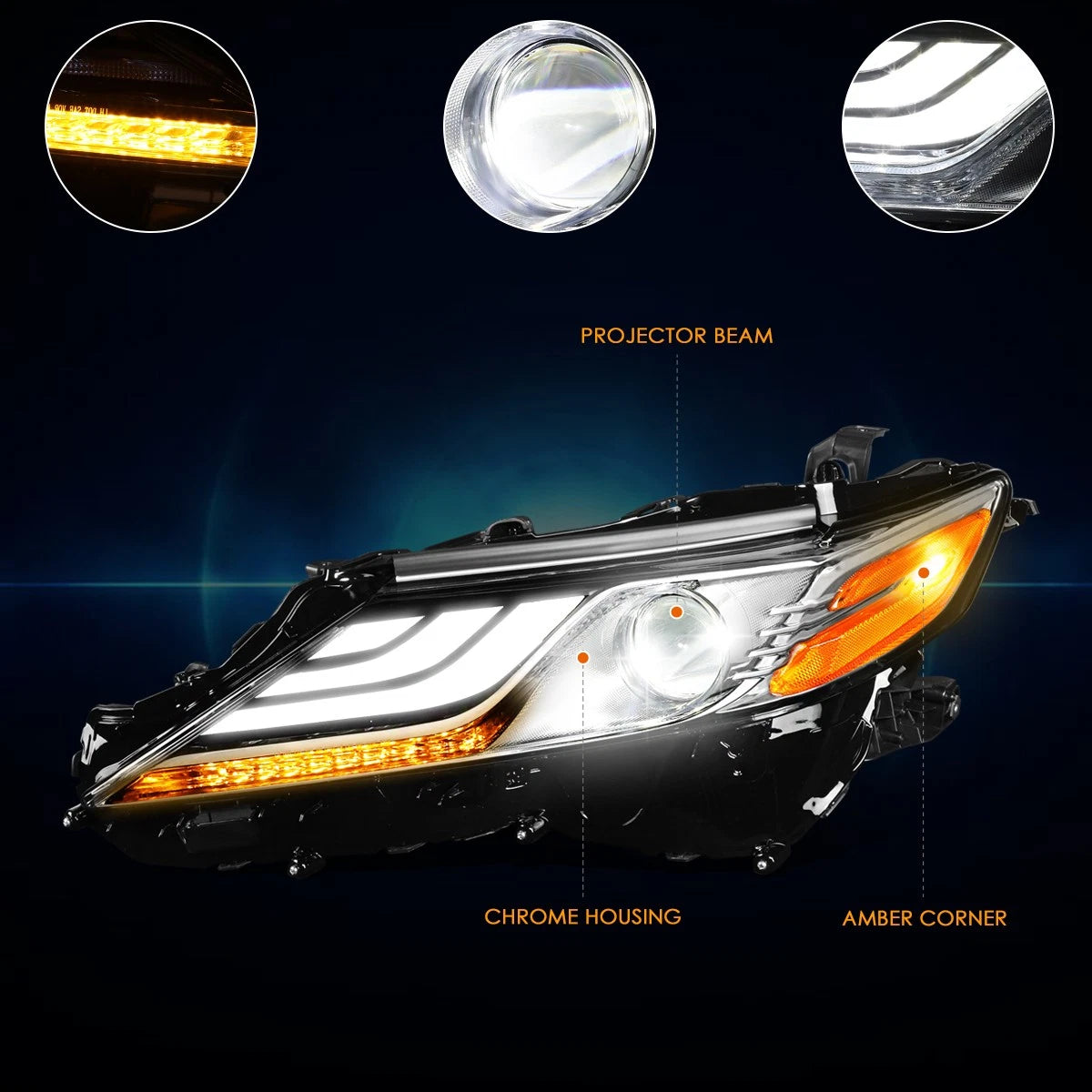 Left Side LED DRL & Turn Signal Lamp Projector Headlight for Toyota Camry (2018–2021)