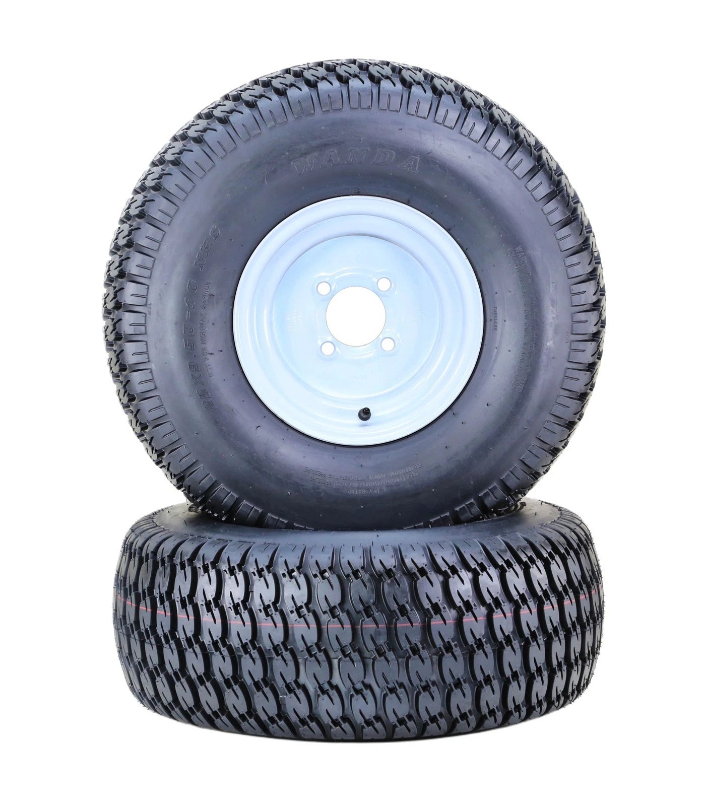 Set of 2 Lawn Mower Tires & Wheels 22X9.5-10 4-Ply with 4x4" White Wheel