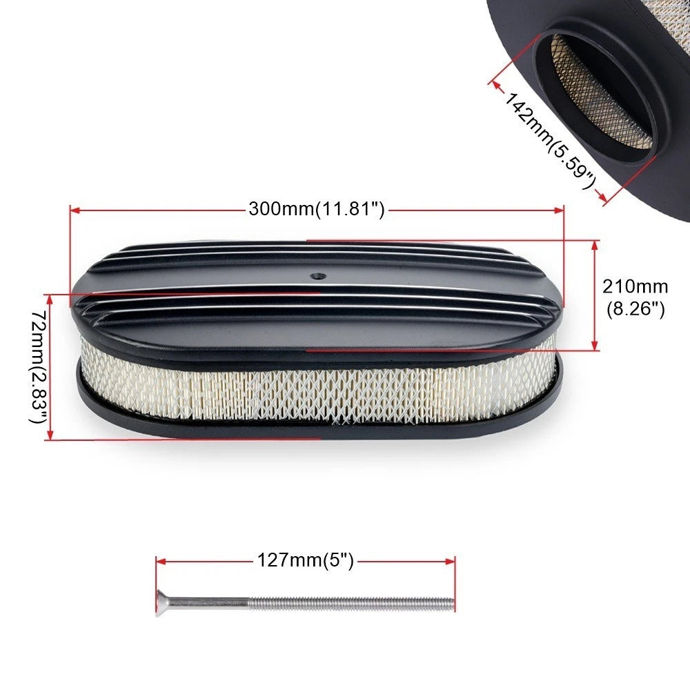 Set of 2 Black Chrome Half Finned Air Cleaners with Washable Filter
