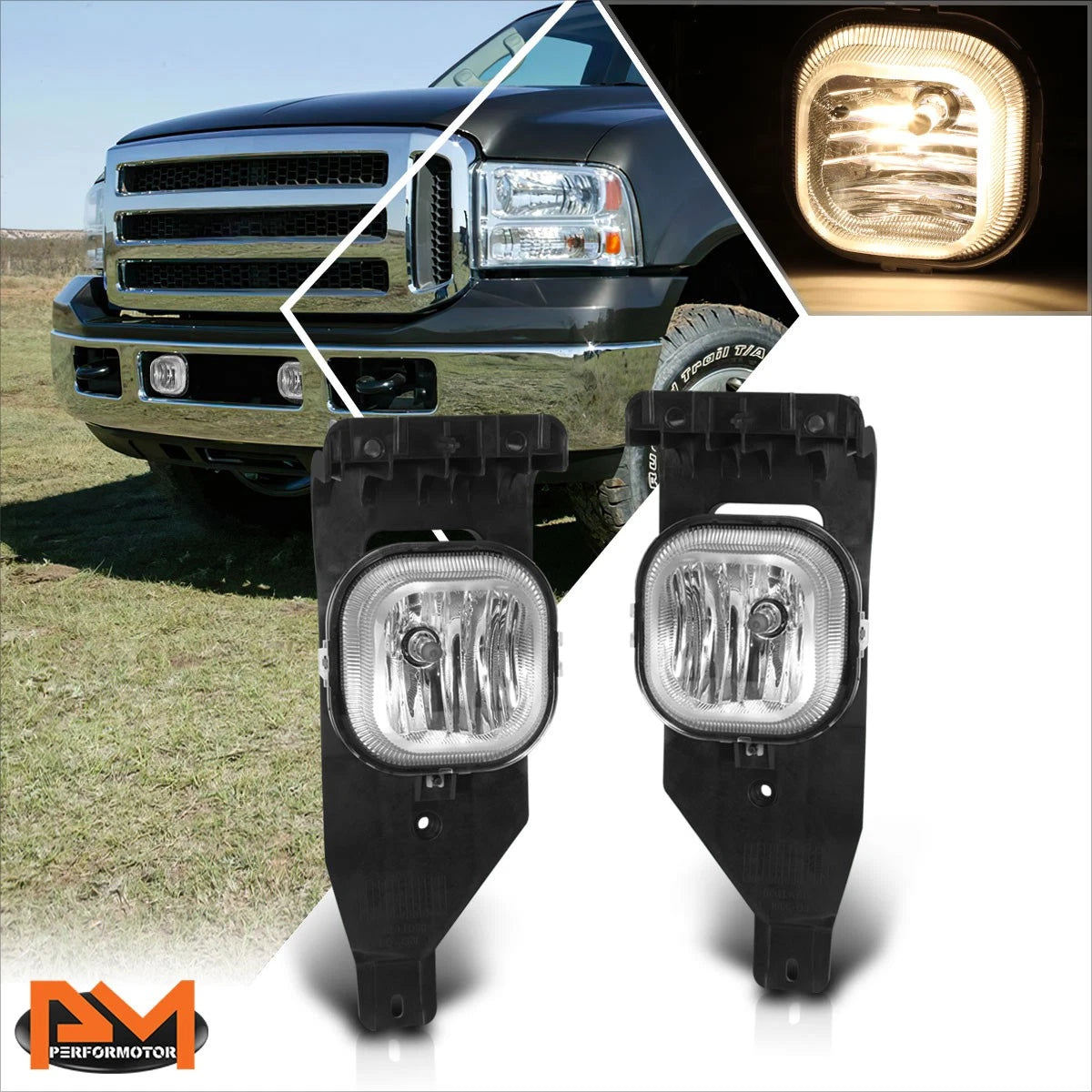 Clear Lens Bumper Driving Fog Lights + Bracket for F250-F550 SD/Excursion (2005–2007)