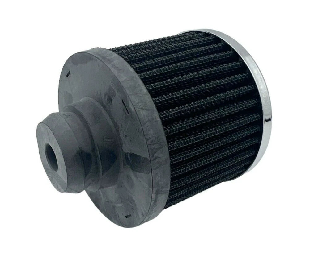 Chrome Valve Cover Breather Push In with Black Filter for 1-1/4" Hole