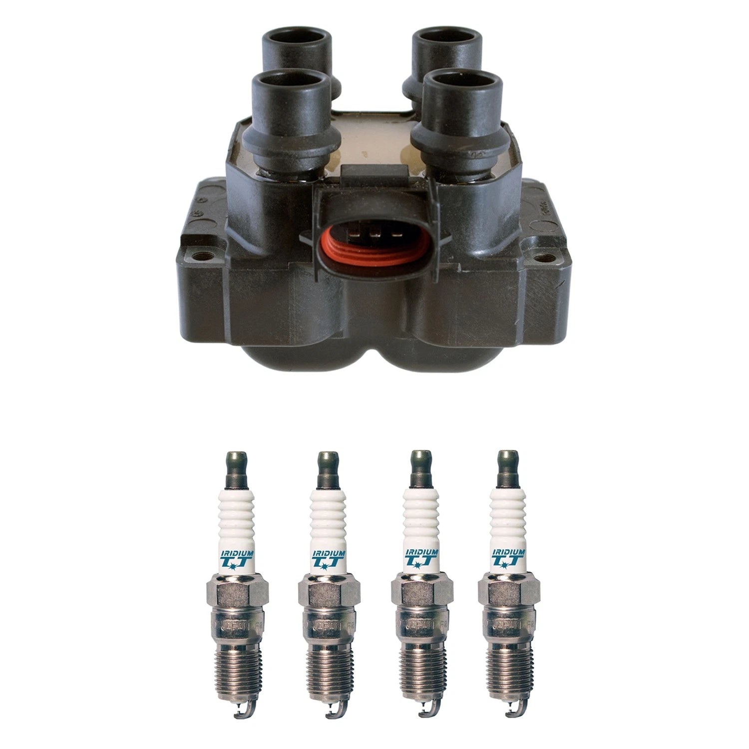 Denso Ignition Coil & 4 Iridium Spark Plugs for Ford Escort Tracer (1991–1996)