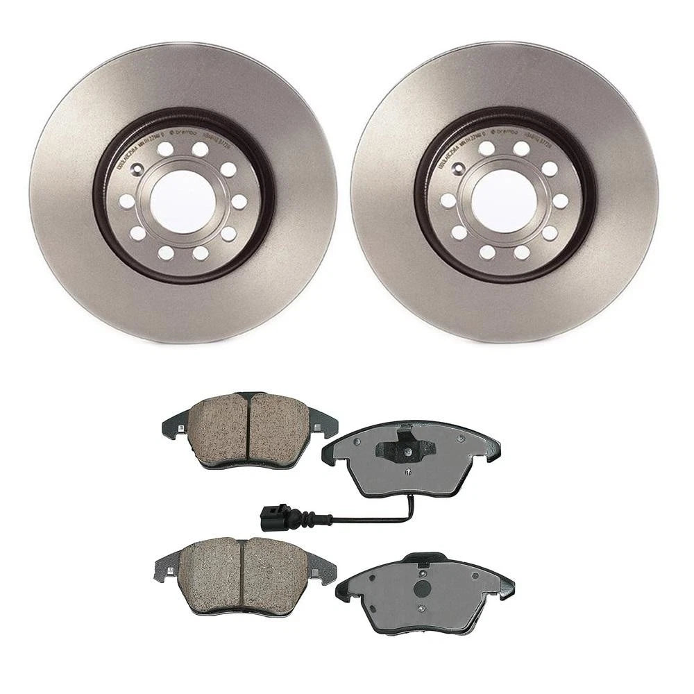 Akebono Euro Front Brake Kit Disc Rotors Ceramic Pads for A3 Quattro (2006–2013)