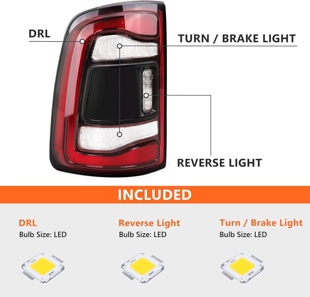 LED Tail Lights for Dodge RAM 2500 3500 (2019–2024) Black Bezel