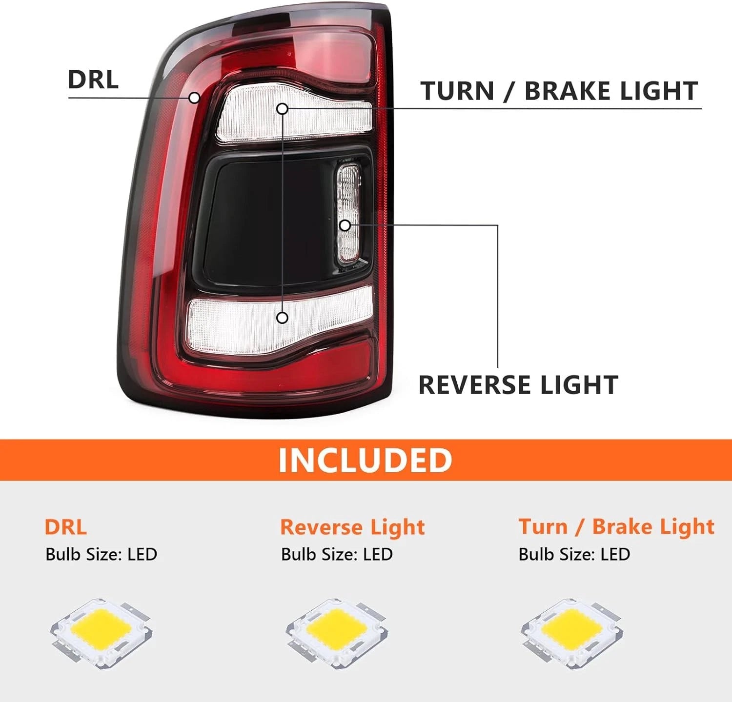 LED Tail Lights for Dodge RAM 2500 3500 (2019–2024) Black Bezel