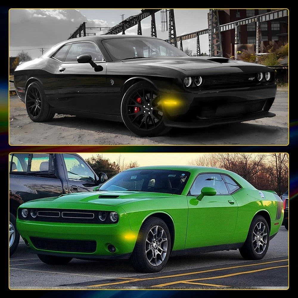 2X Amber LED Front Side Marker Lights Clear Lens for Dodge Challenger (2015–2023)
