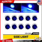 10x Blue LED Strobe Marker Lights for 24V Vehicles (Round, 3/4 Inch)